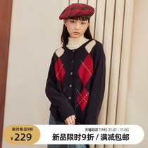 omont egg tart house (11 1 0 points 9 fold grab) retro diamond-shaped knitted cardigan womens college sweater coat