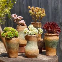 Old pile flowerpot pottery pots ceramic retro old Zhuang master coarse pottery creative Chinese style meat large fleshy small flowerpot