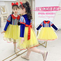 2020 Autumn new girl skirt girl long sleeve dress snow white velvet dress foreign style puffy gauze dress