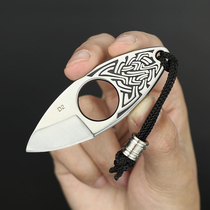 D2 steel mini ring knife high hardness outdoor Sharp portable fruit knife creative gift knife EDC small straight knife