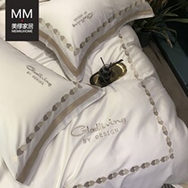 Light extravagant minimalist around full cotton 60 long suede cotton four pieces Embroidered Pure Cotton Quilt Cover Bed bedding