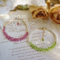 Lonely Pint Son Ensemble Design Natural Pink Sapphire Olive Stone Fresh Fairy Bracelet Pearl Bracelet Woman