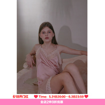 RooMance Ru Manshi spring summer sexy emulated silk harness sleeping dress lace side drawing rope pyjamas woman can be worn outside