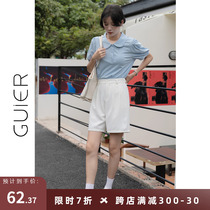 GUIER white shorts female summer slim loose high waist straight cylinder student casual broadlegs 5 50% midpants