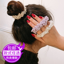 Head rope female pearl hair rope Korean Net red bracelet dual-purpose Hairband girl ball head strap ponytail leather band headwear