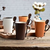 Simple personality Matt matte frosted square mouth mug ceramic cup Milk Cup creative couple Cup Tea Cup spoon