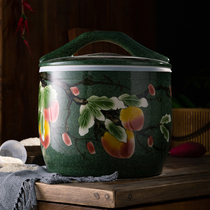 Jingdezhen hand-painted ceramic rice cylinder with lid household 10kg 20kg 30kg insect-proof moisture-proof sealed tank rice storage box