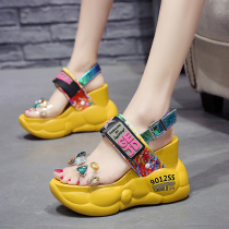 European station 2021 summer new wedge sandals women wear Korean version of the wild thick bottom increase the height of the Roman sandals women