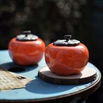Persimmon Ruyi creative handmade ceramic tea cans sealed cans pendulum storage tea cans gift mini tea cans