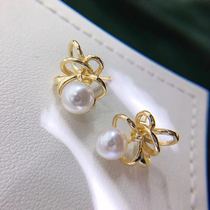 Small flower natural pearl stud earrings gold 925 silver ear needle temperament exquisite delicate high-end sense of everyday wild