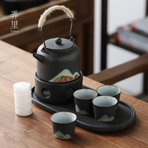 Nongli) Tea maker Ceramic warm tea candle Japanese Kung Fu tea set Household simple teapot Zen gift box