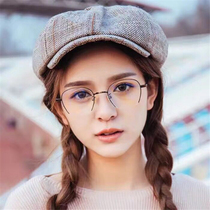 Japanese style retro literary half-frame glasses girls casual metal flat mirror comfortable myopia glasses can be equipped with degrees