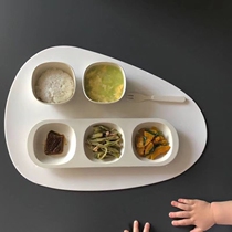 Bamboo fiber childrens tableware set Grid plate Baby auxiliary food bowl Spoon fork combination Kindergarten baby bowl