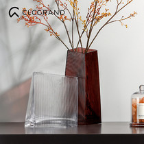 CLC GRAND Nordic minimalist vertical edge glass transparent vase Living room Water-raising flower-flower-in-the-door decorative pendulum