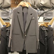 Chic design sense blazer womens gray 2021 autumn new waist split thin retro small suit
