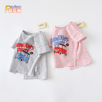 Clearance 0-4-year-old men and womens clothing summer baby short-sleeved T-shirt summer stripes 1 baby jacket foreign tide 3