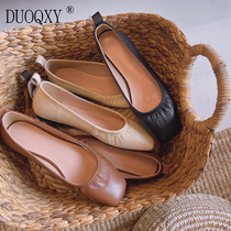 Spring genuine leather white single shoe square head soft leather shallow mouth flat bottom grandma shoes soft bottom small leather shoes flat heel art and women shoes