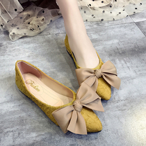 Pointed single shoe woman 2022 Spring paragraph Han version 100 lap net red flat bottom butterfly knot one foot pedal retro fairy evening evening shoes