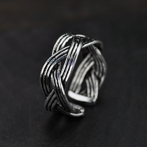 Retro Thai silver creative Korean version of six-strand twist rope ring European and American Thai silver opening ring ring ring ring ring National Style Female