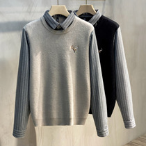 Fake cashmere thickened fake two-piece sweater mens long sleeve autumn and winter embroidery shirt collar trend Korean knitwear men