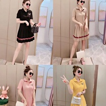 2021 Spring Summer New Youth Aging Heavy Work Butterfly Nail Pearl Badge splicing Collision Color Press Pleat Fashion Tandem Dress Woman
