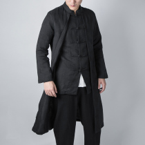 Guochao Chinese style fake two windbreaker men long Tang suit plate buckle Zhongshan suit collar autumn and winter windbreaker retro coat