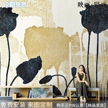 Nordic Hand Painted Abstract Oil Painting Floral Tulip Living-room TV Background Wall Paper Seamless Sofa Wallpaper Wall Canvas
