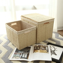 Home pastoral clothes storage box rattan weaving Japanese simple cabinet large storage basket glove box covered