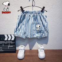 Annoubie boy clothing boy casual shorts wearing 2022 new baby foreign air pure cotton striped large pp pants slim fit