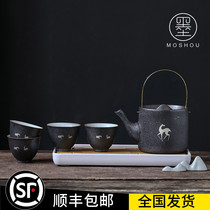 Moshou lifting beam pot a pot of four cups Japanese ceramic kung fu tea set home office gift box set