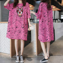 Plus size womens fat mm2022 summer dress age reduction medium and long Western style dress fashion short-sleeved T-shirt 200 catties