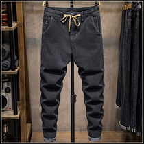 Black gray autumn new jeans mens loose straight Korean version of the trend Joker slim slim feet long pants men