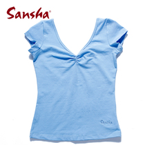 Sansha official Sansha folk dance square fitness exercise elastic tight V collar dance shirt top