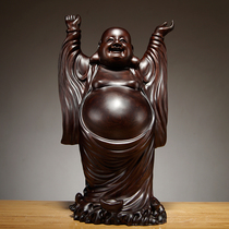 Black sandalwood carving Maitreya Buddha statue ornaments Solid wood belly laughing Buddha home living room decorations Mahogany crafts