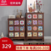 Living room storage cabinet drawer drawer type storage rack locker solid wood bucket furniture painted cabinet porch decoration