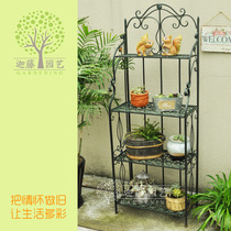 European Wrought iron old four-layer fleshy flower stand Floor-to-ceiling book and newspaper stand Home storage Gardening groceries