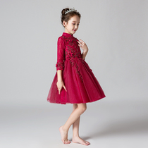 Childrens dress Princess dress Girls birthday red Long sleeve Catwalk flower girl little host piano performance suit high-end