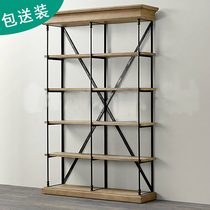 Multiple Layers Iron Art Bookshelves Solid Wood Show Shelves Library Wall Corner School Shelve Bookstore Partition Free of perforated floor