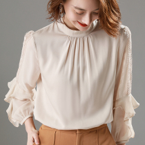 2020 new spring summer silk shirt female stand collar top shirt shirt pullover lace shirt long sleeve mulberry silk shirt