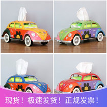 Retro creative wrought iron Beetle bus tissue box drawing box model props coffee shop KYV ornaments