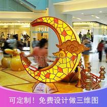 Mid-Autumn Festival Mid-Autumn Festival decoration lantern Lotus luminous moon rabbit arch lantern Large shopping mall atrium beauty scene