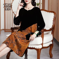 Silk velvet dress women autumn new long-sleeved loose large size middle-aged mother slim mulberry silk skirt