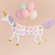 The background wall of the year of the Shang comes to the babys background wall arrangement La banner Childrens birthday party Small horse unicorn themed decorative flag