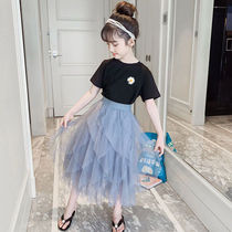 Korean Girl Dress Summer 2021 New Little Girl Super Fairy Princess Mesh Skirt in the Big Boy Style Suit