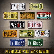 American retro old tin painting creative license plate Cafe bar personality wall decoration Soft decoration digital license plate