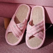 Linen slippers men summer indoor non-slip Japanese female home lovers floor four seasons a thick-soled cotton and linen home shoes