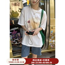 Ouyang Xi fun toast fried egg print womens T-shirt casual loose white T-shirt 2021 summer new short sleeve