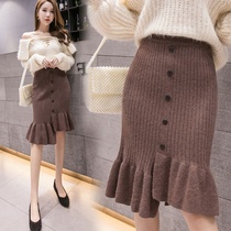 Medium Thickness 2019 Autumn Winter New Knitted Dress Irregular Half Body Dress Warm Wrap Hip Skirt Net Red Color Slim a dress