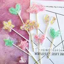 Bake cake decoration transparent pink blue colorful sequin clouds stars love birthday cake decoration plug-in