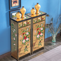 American-style painted bucket cabinet porch cabinet Chinese style hand-painted retro furniture bedroom medieval storage cabinet five buckets solid wood cabinet